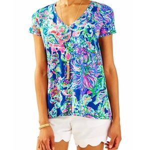Lilly Pulitzer Etta v neck top Exotic Escapade print